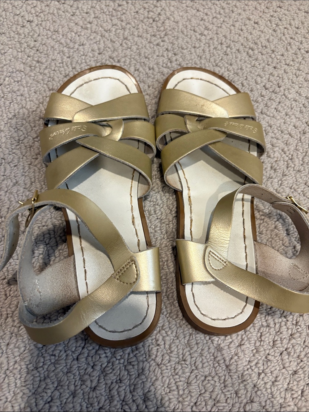 Salt Water Sandals by Hoy Metallic Gold Strappy Sandals